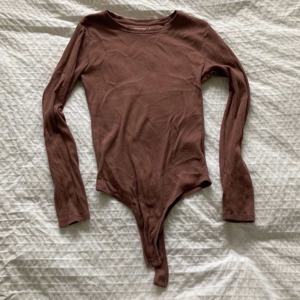 Brown Abercrombie Cotton Ribbed Bodysuit
